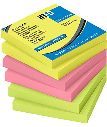 POWER Notes, extrastarke Haftkraft, brilliantmix Haftnotizen, 75 x 75mm, 80 Blatt pro Block, 6 Blöcke pro Pack