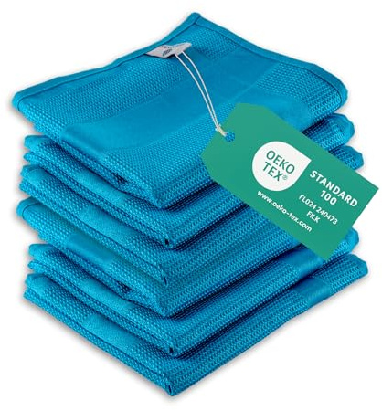ELEXACLEAN Geschirrtücher Mikrofaser, 6 Stück, 68x42 cm, blau | Küchenhandtücher fusselfrei, für Gläser und Besteck, 80 % Polyester, 20 % Polyamid, OEKO-TEX STANDARD 100 FL024 240473