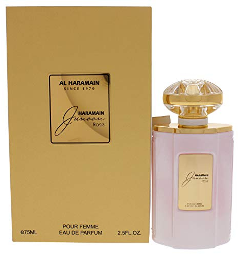 Eau de parfum en vaporisateur Al Haramain Junoon Rose pour femme 75 ml | Parfum luxueux longue tenue | Parfum floral poudré à la bergamote, à la fleur de cerisier et à la rose