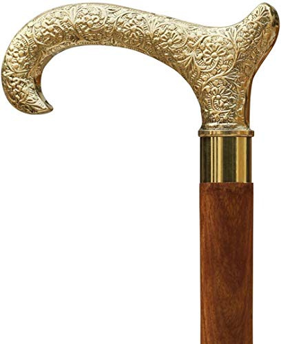 Bastón de Madera para Senderismo, Estilo Antiguo, Mango Dorado, para Hombres y Mujeres