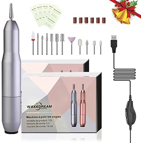 WakeDream Ponceuse pour Ongles Professionnel, 12 en1 Lime a Ongle Electrique, Ongles Manucure Machine Puissante et Silencieuse,Portable Kit de Manucure Pédicure pour Salon et Maison (Argenté)
