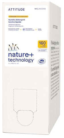 ATTITUDE Liquid Laundry Detergent Refill, EWG Verified, HE Compatible, Plant-Based & Vegan, Natural Laundry Soap, Citrus Zest Scent, 160 Loads, 4 Liters