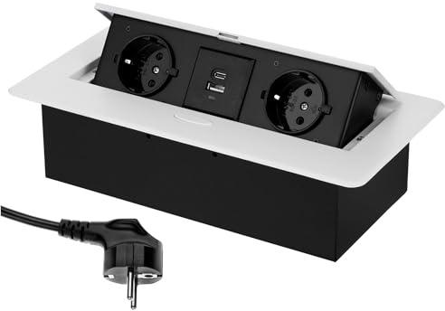 Versenkbare Aluminium Einbausteckdose 2-fach, USB-A USB-C