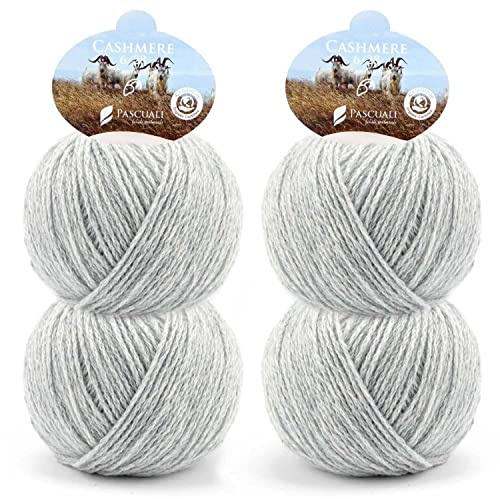 Pascuali Bio Cashmere 6/28. Strickwolle aus 100% Kaschmirwolle Wolle zum Stricken und Häkeln, 4 Knäuel - 100 g - Farbe:Feder 06