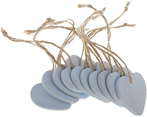 10pcs Wooden Hearts Ornaments Wooden Hanging Tags Wood Heart Labels for Wedding Ornament Party Decoration - Blue