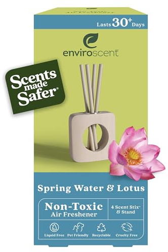 Enviroscent Non-Toxic Air Freshener Scent Stix™ & Stand Kit - Liquid-Free Diffuser - Mango Wood Stand & Refill - Home Fragrance Lasts Up to 30 Days for Mom - Spring Water & Lotus