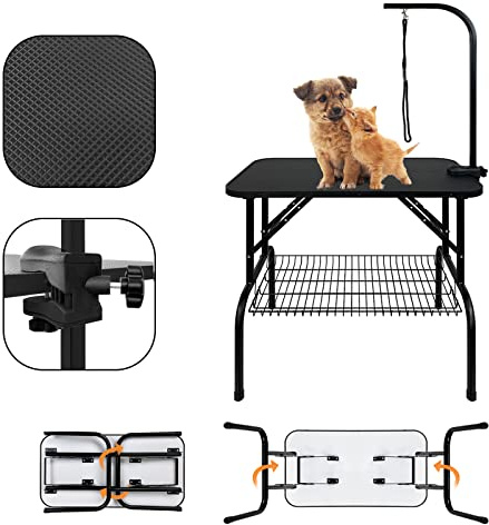 LZQ Table de toilettage pour chien, table de toilettage pour chien, table de toilettage pour animaux de compagnie, table de toilettage pliable pour chat avec 1 boucle, sangle de fixation rotative à