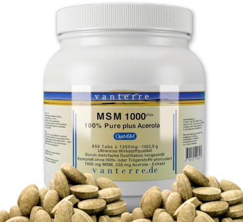 vanterre Balchem™ pure OptiMSM MSM 1000 plus 250 mg pure Acerola, 850 Tabs | Das reinste, sicherste und qualitativ beständigste MSM der Welt, gemischt mit Premium-Acerola, Brasilien, 27 - 32% Vitamin C