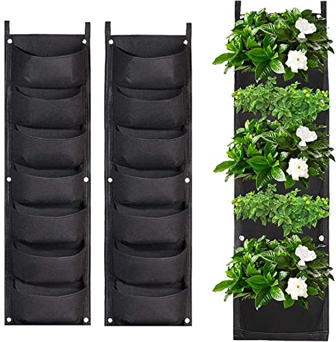 WAIZHIUA 2 Pack Wall Planting Bags 7 Pocket Wall Hanging Planter Planting Grow Bags Vertical Hanging Plant Bags Garden Wall Planter for Yard Garden Home Decoration
