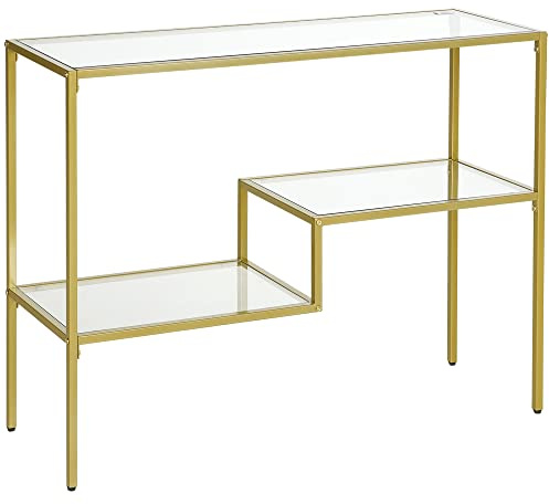 HOMCOM Consolle da Ingresso a 3 Ripiani, Tavolo Consolle, 100x32x76 cm, Oro | Acciaio e Vetro Temperato