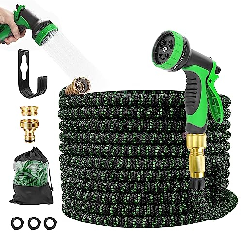 JOLIGAEA Flexibler Gartenschlauch 15m Wasserschlauch Flexibler 1/2Zoll 3/4Zoll, Dehnbarer Wasserschlauch Flexibler Gartenschlauch 10 Funktionen Sprühdüse Garden Hose zum Gießen Reinigen Auto Waschen