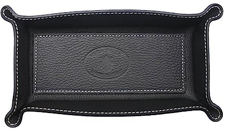 FrasiBags Taschenleerer Leder - Vide Poche - Ledertablett Organizer, Praktische rechteckig Aufbewahrungsbox für Uhren, Schlüssel, Münzen, Handys und Büroausstattung (Schwarz)