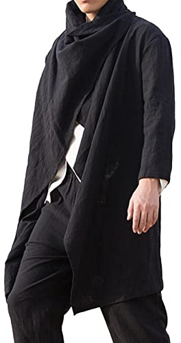 IQYU Mantello da uomo in cotone e lino mantello irregolare cappotto a maniche lunghe da uomo giacche a bolle da caccia invernale lungo mantello per uomo caccia giacca invernale per uomo cappotto in