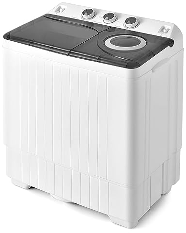 GiantexUK Twin Tub Washing Machine, 4.5KG/6KG/8.5KG Compact Washing Machine and Spin Dryer Combo with 3 Modes, Drainage & Timer, Portable Washer for Dorm College(6.5KG Washer 2KG Dryer, Black+White)