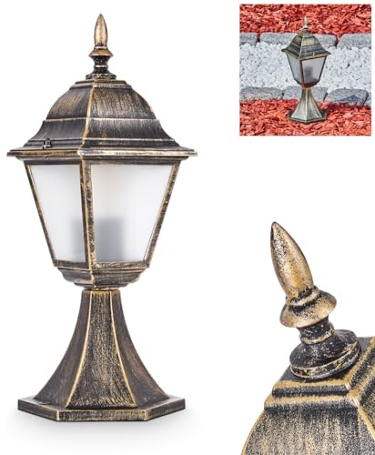 HOFSTEIN Außenwegeleuchte Naofe, Sockelleuchte aus Metall/Milchlas in Braun-Gold, Wechselscheiben Klar, Wegeleuchte im Landhaus/Antik/Retro/Vintage-Design für Garten, Hof, Terrasse, 40 cm, E27, IP44