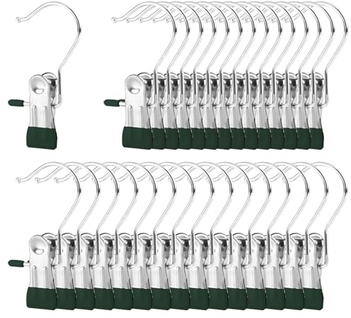 Gancio a morsetto, 30 ganci per stivali, mini appendiabiti per vestiti, senza cuciture, graffette per asciugamani, clip in metallo (gruner scuro)