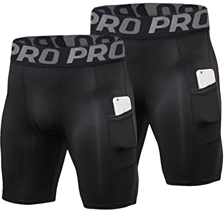 LNFINTDO Lot de 2 shorts de compression pour homme - Sous-vêtements fonctionnels - Short de sport - Short de course - Séchage rapide - Respirant - Avec poche pour téléphone portable