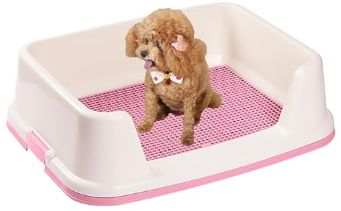 Halbgeschlossene Hundetoilette, Hundeklo für Zuhause, Spritzwassergeschützte Hundetöpfchenschale, Abnehmbares Design (Color : Pink, Size : Small)