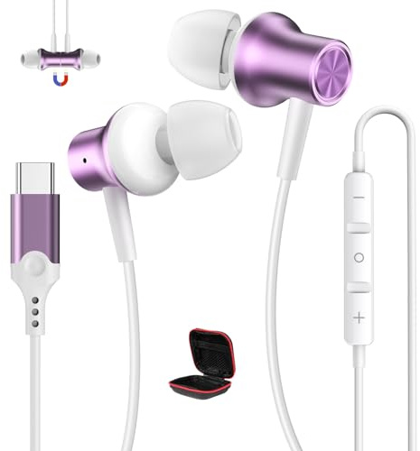 ACOCOBUY USB C Headphones with Mic Magnetic for Redmi Note 15/POCO X8 Pro | Type C Earphone in-Ear Wired Earbuids for iPhone 17 16 15 for Samsung A16 A17 A56 S26 S25 for Pixel 11 10 9a Men Women Purple