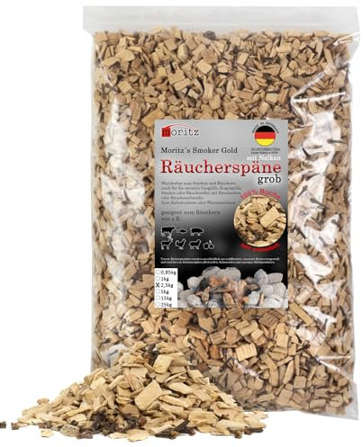 Moritz 2,5 kg di trucioli di faggio con chiodi di garofano grossolano, 6 – 12 mm, affumicatura a freddo di pesce, carne, salsiccia, formaggio, verdure, anche per barbecue, barbecue – farina affumicata