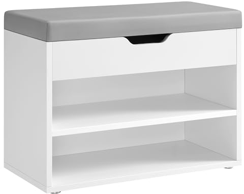 VASAGLE Schuhbank, Sitzbank, Schuhregal mit gepolstertem Kissen, Schuhorganizer mit 3 Ebenen, 30 x 60 x 44 cm, für Flur, Wohnzimmer und Schlafzimmer, wolkenweiß LHS020W01