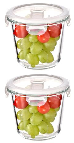 H.JSS WDJS Set di contenitori rotondi in vetro borosilicato da 680,4 g, contenitori rotondi per zuppe in vetro con coperchi ermetici, senza BPA, ciotole in borosilicato, lavabili in lavastoviglie