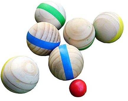 GOOHOCHY Boules De Pétanque en Bois Massif 7 Pièces Jeu De Boules De Rouleau d'herbe pour Enfants Activités Extérieures sur Gazon Famille