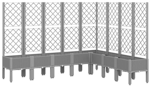 vidaXL Pflanzkübel mit Rankgitter, Blumenkübel mit Rattan-Optik, Blumenkasten für Terrasse Garten, Gartenspalier Pflanzkasten, Hellgrau PP