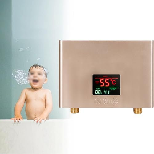 URJWAN Electric Water Heater, Tankless Water Heater, Under Sink Plug-in Tankless Water Heater, with Multiple Safety Protections, Providing Fast and Efficient Heating,Gold-220V