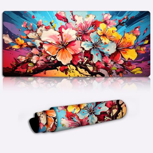 Tappetino da scrivania con fiore di mela XL tappetino per mouse da gioco (80 x 30 x 0,3 cm) lungo tappetino per mouse per tastiera del computer e base in gomma antiscivolo per notebook