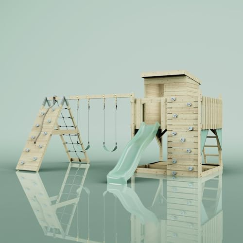 PolarPlay Spielturm Frida aus Holz in Grün Kinderschaukel