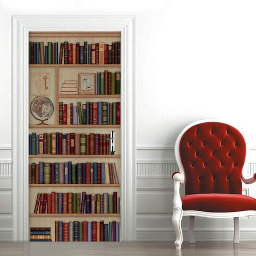 Türtapete Selbstklebend 3D Bücherregal Bücher Bücher 80 X 200 Cm Türposter - Abnehmbar Fototapete Türfolie Poster Tapete Türaufkleber Für Tür, Wohnzimmer, Schlafzimmer, Küche Und Bad - Türwa