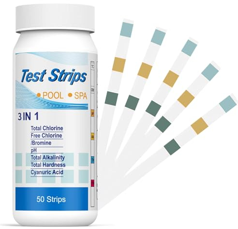 50 Stück Pool Teststreifen,Pooltester Chlor und Ph,3 in 1 Pool-Teststreifen für Spa,genauer chemischer Tester,PH,Restchlor CI Gesamtalkalität,Wasserhärte Wasserqualität Test Papiere