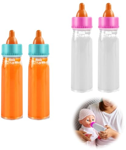 Diyxisk 4 Stück Magische Flasche, Magie Puppenzubehör, interessant Puppenflasche mit Milch, Flüssigkeit Verschwindet Beim Kippen, Geeignet für Kinder Ab 3 Jahren (Gelb/Weiß)