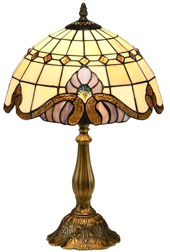 HOMCOM Stained Glass Table Lamp, Handmade Antique Bedside Lamp, Decorative Night Light for Bedroom, Living Room, Home, Nightstand