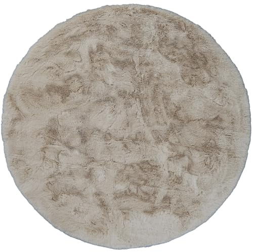 Consilio Concept Cloud Fellteppich 160x160 beige braun Teppich Supersoft 39 mm Höhe Soft weich Hasenfell Imitat beige braun Wohnzimmerteppich Kinderzimmerteppich Küchenteppich Flurteppich