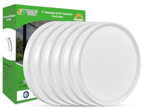 Dimmable 9 Inch LED Flush Mount Ceiling Light, 2700K/3000K/4000K/5000K/6000K CCT Selectable,18W 1860LM Round Flat Panel Light Low Profile Led Light Fitures for Kitchen Living Room Bedroom，6PK- 5CCTD