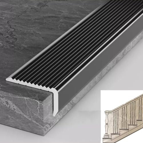 ZIUSFAC Außen Treppenwinkel Treppenkantenprofil Aluminium Winkelprofil Treppenkantenschutz Fliesen Kantenschutzprofil Aluwinkel Antirutsch Stufenkantenprofil(Black,Width x height/4x2cm)