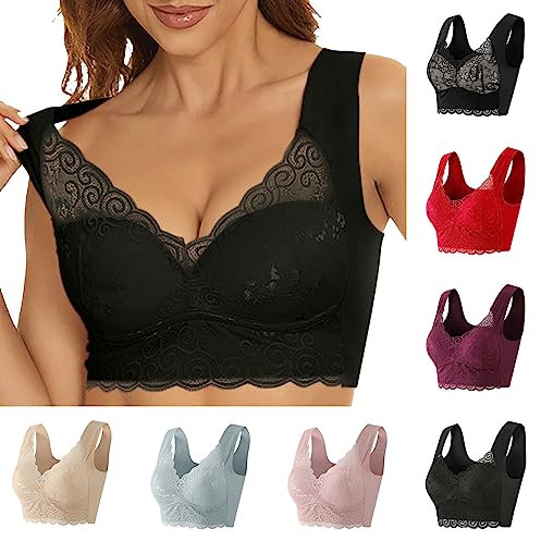 Womens Push Up Everyday Bras Comfortable Wireless Bralettes UK Sale Support Bras Comfort Lace Trim Wirefree Padded Bra UK Clearance Full Cup Seamless Full Coverage Non Wired Firm Control Bra