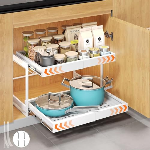 AHOMSEL 2-Stück Teleskopschublade, Ausziehbare Schublade Küche, Küchen Organizer, 32-52cm Verstellbare Breite, Ausziehbarer Schrank Organizer mit Kleber Organizer Ordnung ohne Bohren