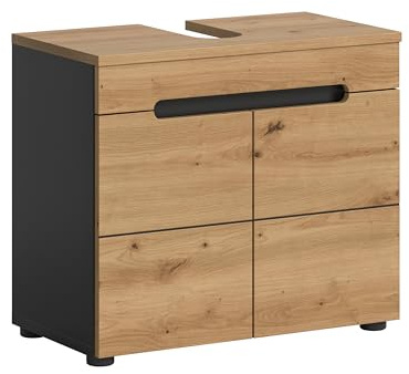 xonox.home - Waschbeckenunterschrank Canu 63x55x34 cm in Basalt grau und Artisan - Badezimmerkombination Badmöbel Badset - stabile Konstruktion einfache Montage funktional