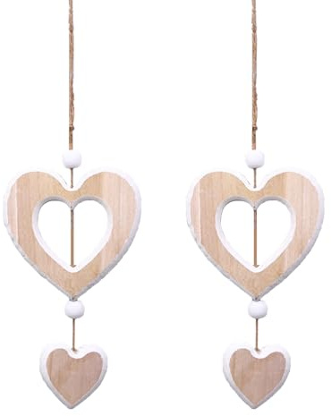 2 Stück Herz Deko Holz Anhänger Hängende,Holz Dekoherz Fensterdeko Dekoanhänger,Fenster Hängend Zum Anhänger,Aufhängen Hängedeko,Herzen Dekoration,Holzherzen Hänge,für Wohnzimmer,Tür,Fensters,Baum Etc