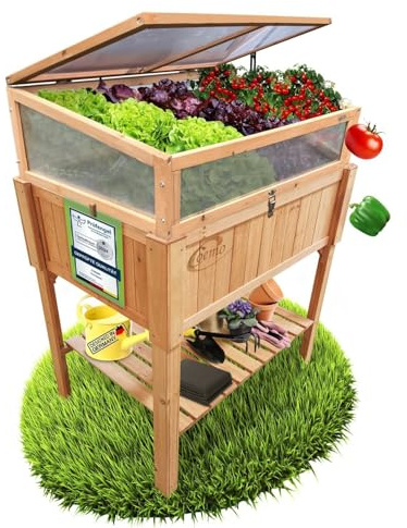 Coemo Hochbeet mit Frühbeetaufsatz, 90x40x120 cm, wetterfest & nachhaltig | Ergonomisches Gartenbeet aus Holz, für Gemüse, Kräuter & Blumen, rückenschonend mit Stauraum & einfacher Montage