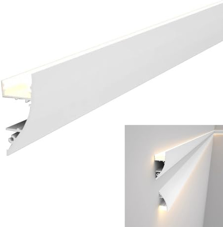 Profilé De Diffuseur De Bande LED pour Éclairage Indirect À LED, Moulure De Couronne, Garniture D'Éclairage De Plinthe, Fente De Ligne De Plinthe pour Bandes LED De Décoration (1,6 M 5,2