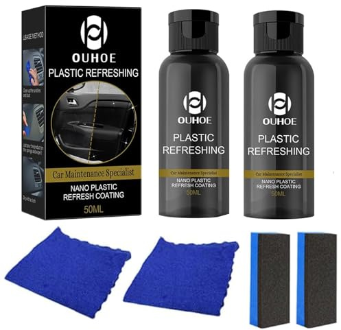 Wffeila Kunststoffpflege Auto, Autos Kunststoff Auffrischer, Auto Kunststoff Kratzer Entfernen, Auto Innenraum Reiniger, Kunststoffpflege Auto innen & Außen,2 x 50 ml mit Handtuch + 2 Schwämme