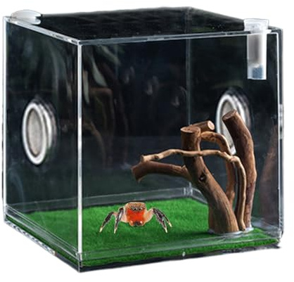 Nudorpn Klarer Reptilienkäfig, Acryl-Terrarium mit Belüftungslöchern und LED -Licht, kompaktes Haustiergehäuse für Schildkröten, Schnecken, Eidechsen und Käfer