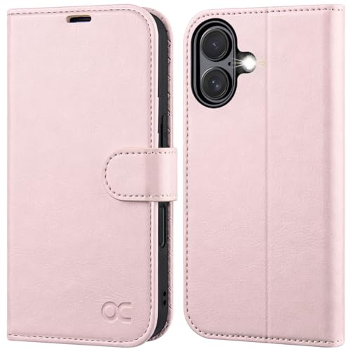 OCASE Coque pour iPhone 17, Housse en Cuir PU avec Fentes Cartes, Blocage RFID, Support Intégré et Protection Antichoc Etui Portefeuille pour iPhone 17 (6,3 Pouces, 2025) - Rosa