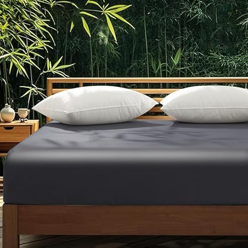 Gezu Spannbettlaken 200x200 Mako Satin Grau Baumwollesatin Betttuch Weich | Hypoallergen Zertifiziert Oeko-TEX Bettlaken 200x200 Spannbettlaken Baumwolle für Hohe Matratze bis15-30cm,100% Baumwolle
