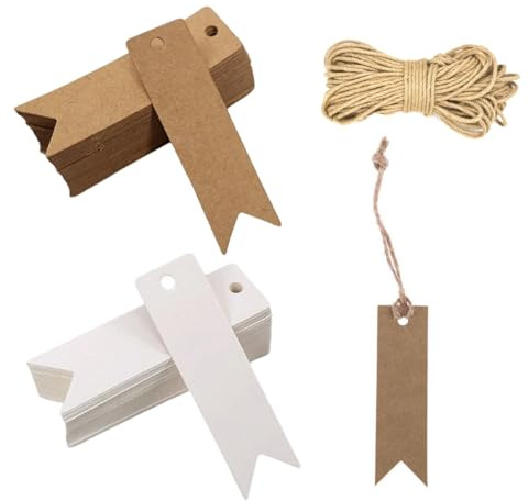 200 PCS Etichette Regalo, Etichette in Carta Kraft, Tag Regalo Mini Etichettes con Spago per Matrimoni, Compleanni e Natale, San Valentino e Artigianato