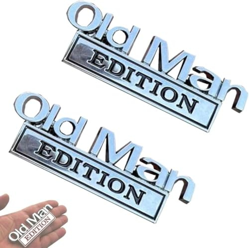 2PCS Old Man Edition Car Emblem, Old Man Edition Car Badge, 3D Metal Emblem Decal Cars Nameplate Sticker for Old Man, Truck Emblems for Cars Side Rear Tailgate Bumper (Silver Black*2)